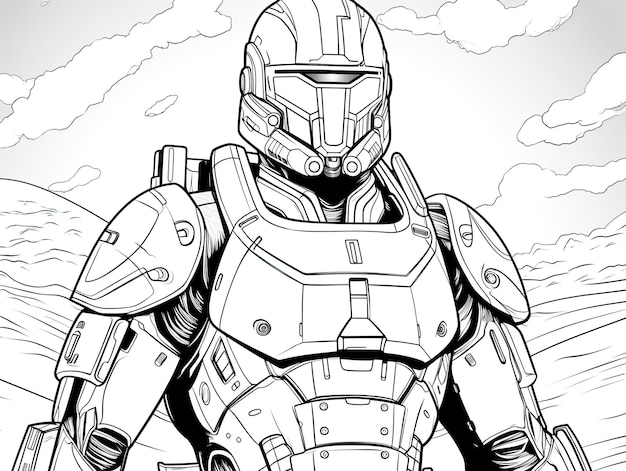 Premium ai image coloring page of a knight in shining armor ready for battle on a coloring page