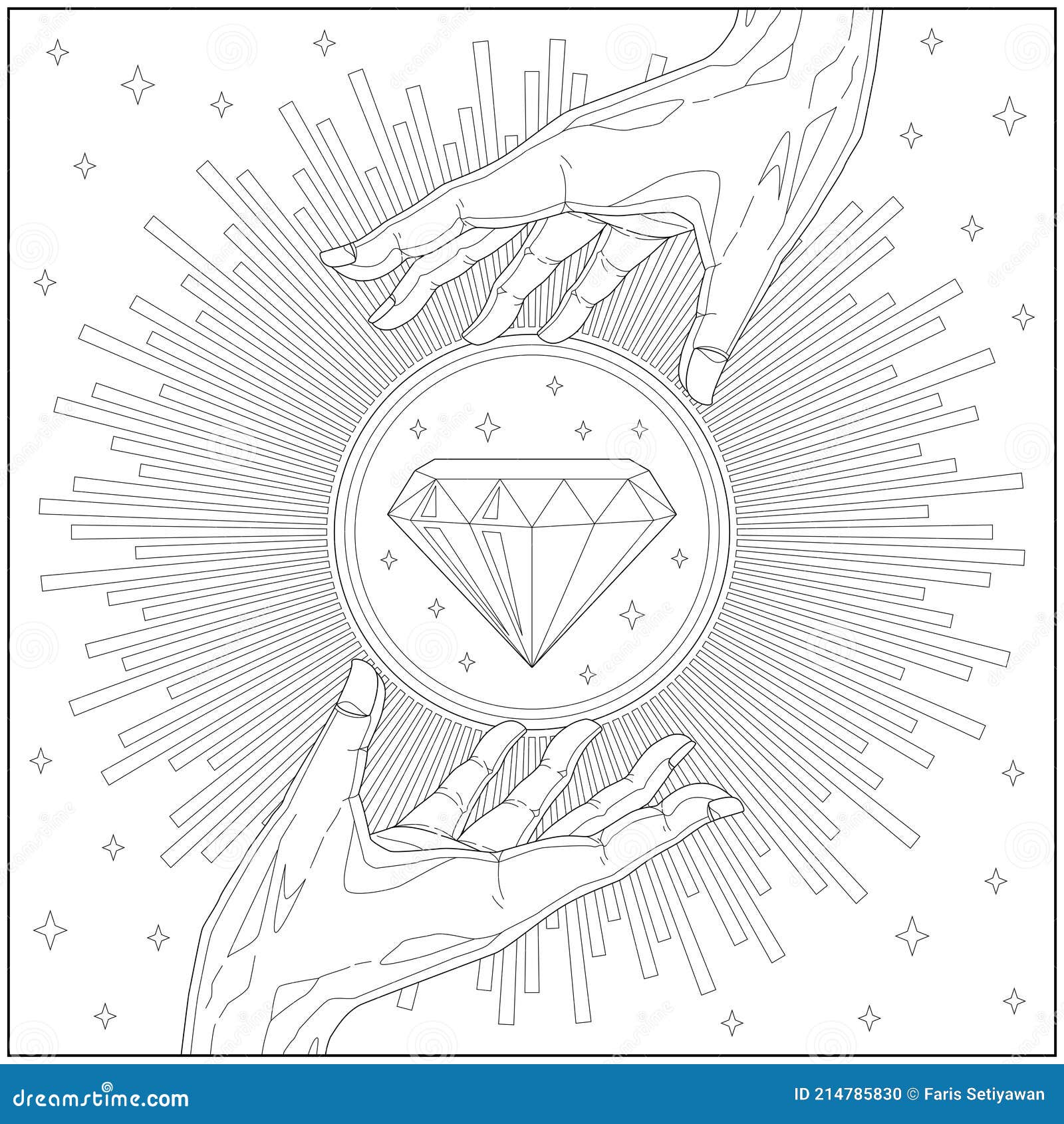 Fantasy hand over shining emerald gemstone learning and education coloring page stock vector