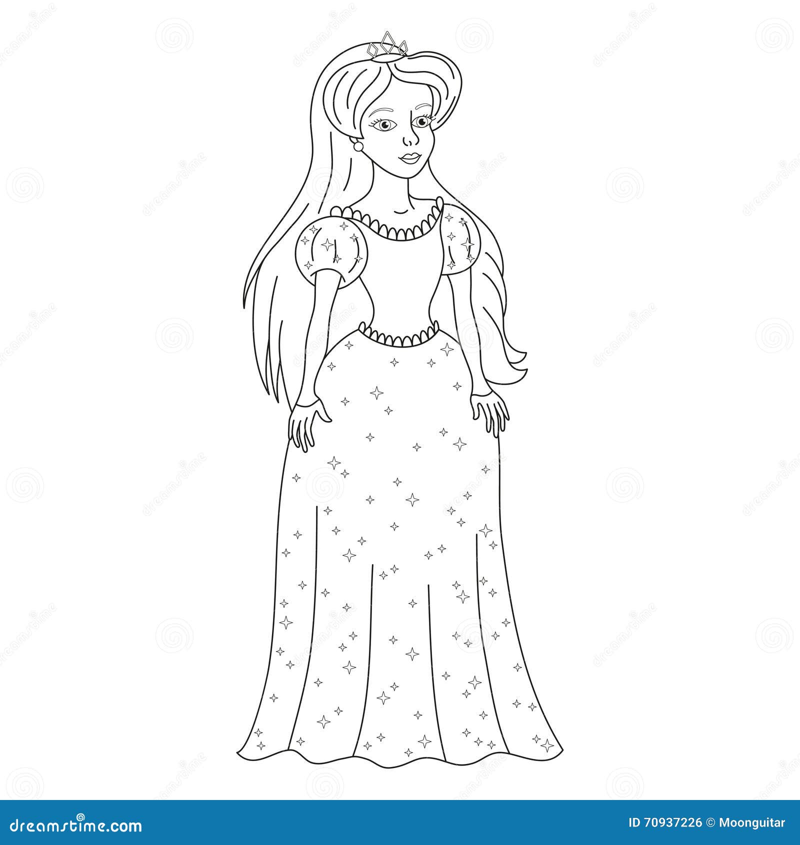 Gentle princess in shining dress coloring book page stock vector