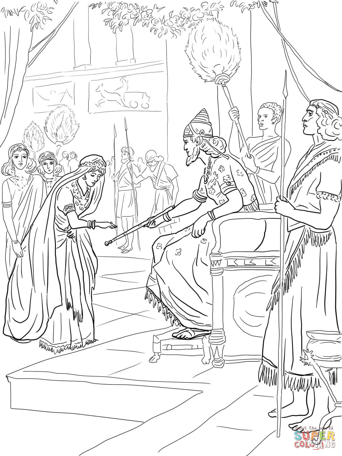Esther and king xerxes coloring page free printable coloring pages