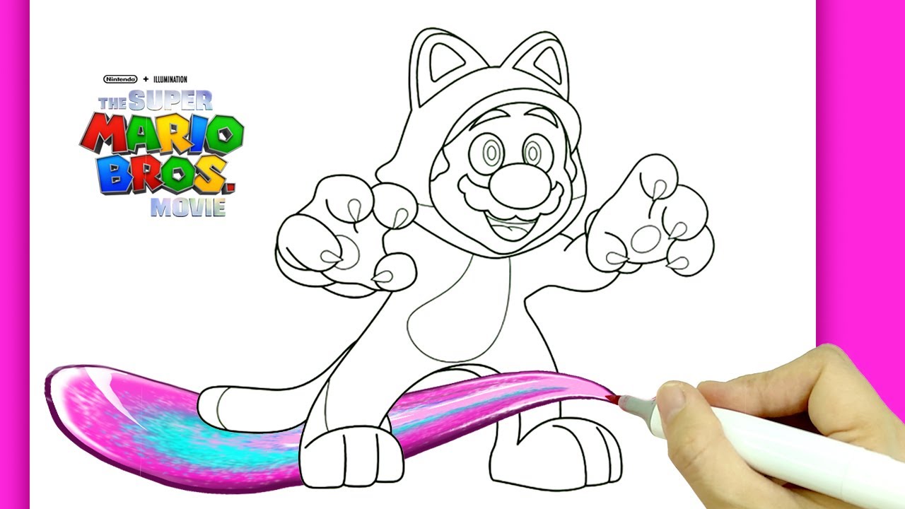 The super mario bros movie cat version power up kids coloring pages book