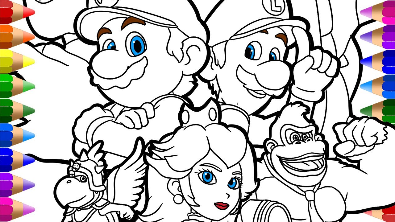 Drawing super ario bros coloring pages