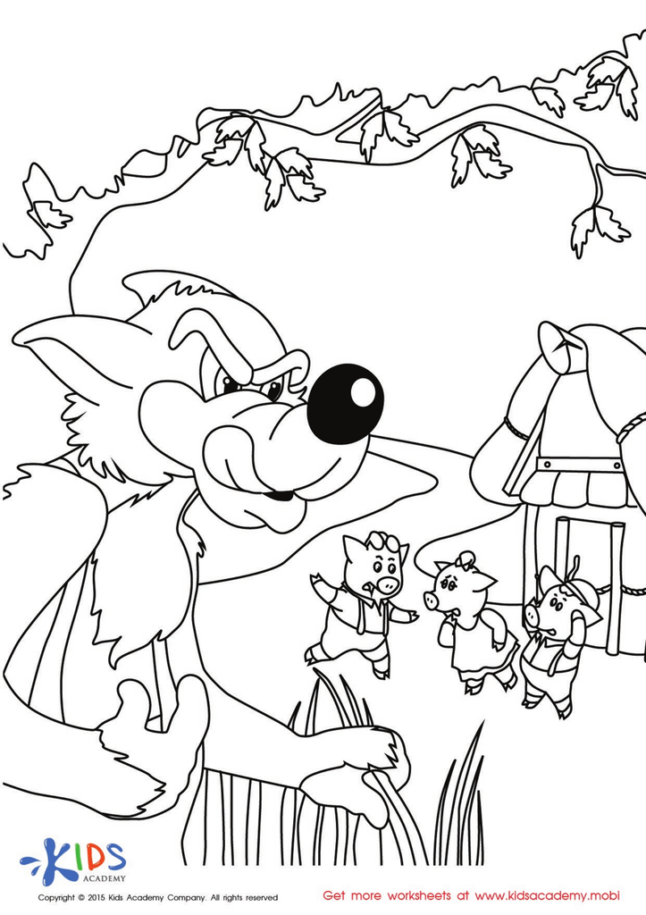 The story of the three little pigs coloring worksheet printable coloring page for kids