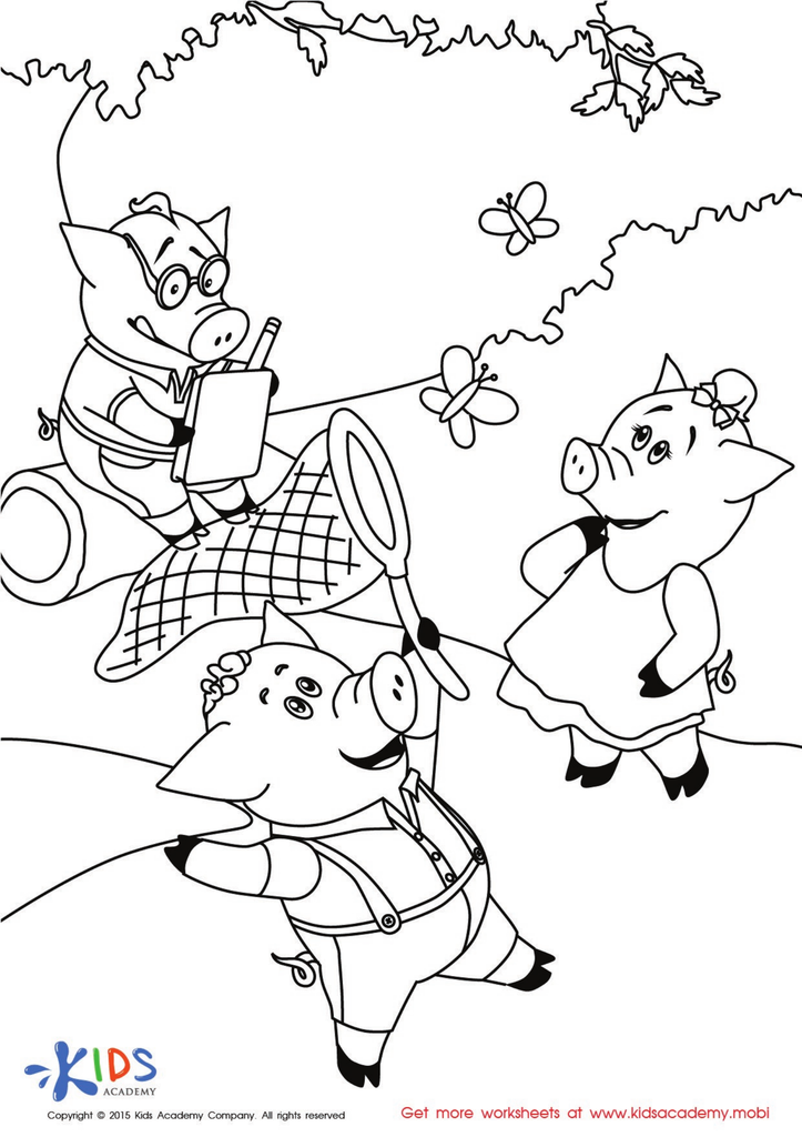 The three little pigs coloring worksheet printable coloring page for kids