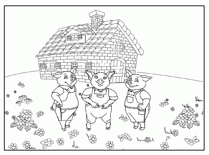 Three little pigs coloring page worksheets