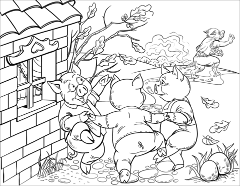 Happy three little pigs dancing coloring page free printable coloring pages