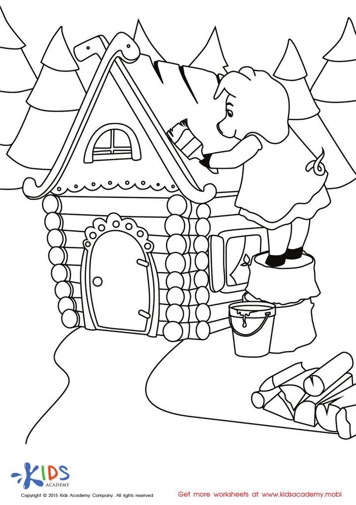 The three little pigs worksheet printable coloring page for kids