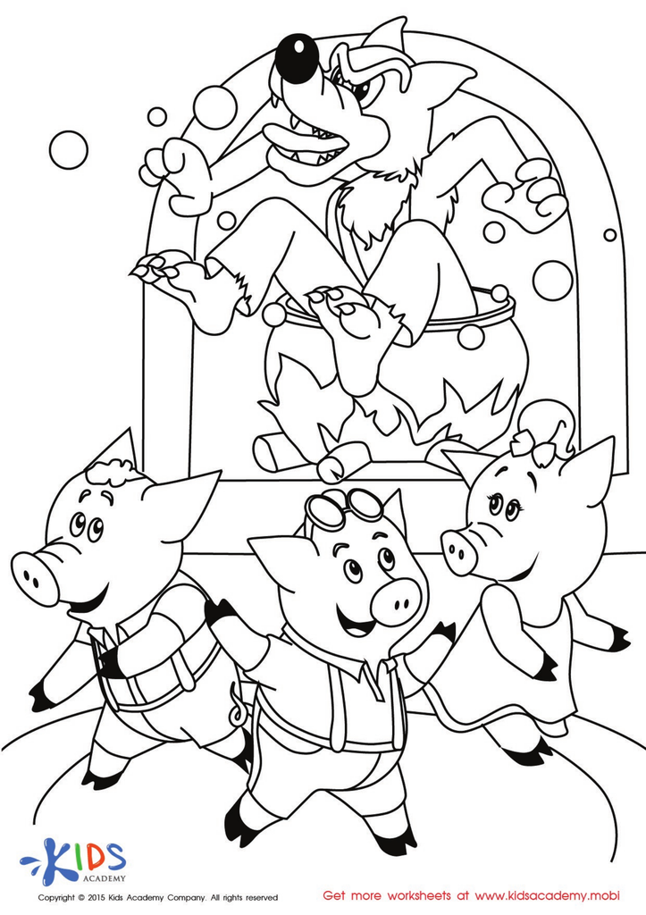 The three little pigs and the big bad wolf printable printable coloring page for kids