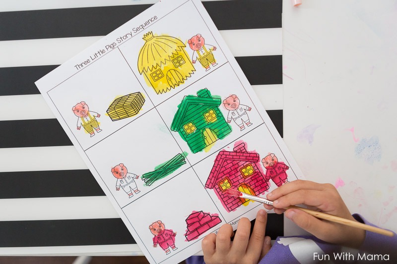 Little pigs craft sequencing coloring pages