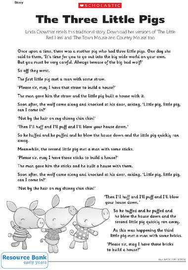 The three little pigs story â early years teaching resource