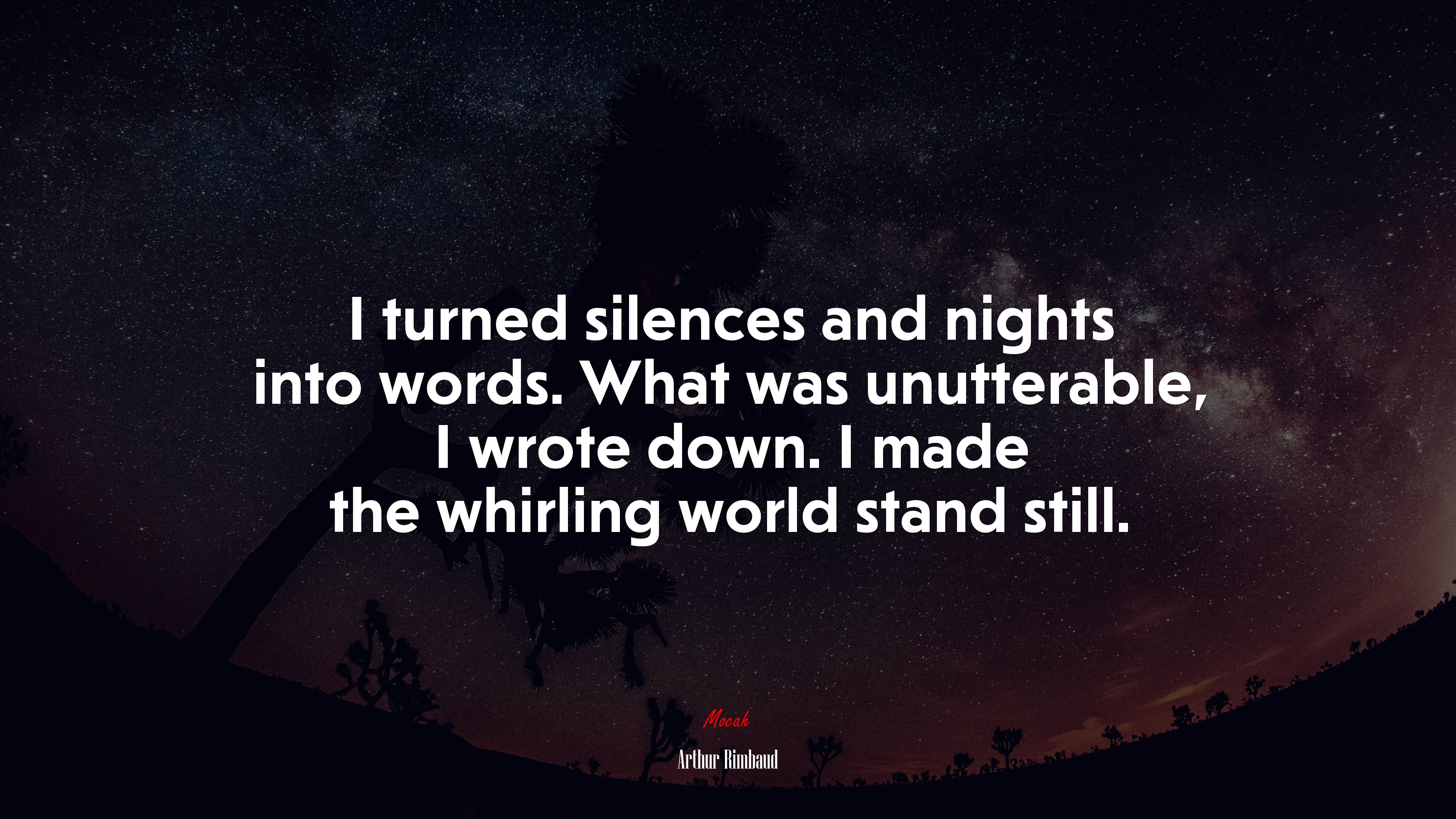I turned silences and nights into words what was unutterable i wrote down i made the whirling world stand still arthur rimbaud quote