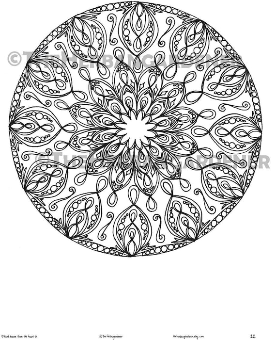 Coloring page instant download mandala hand drawn single coloring sheet printable pdf sacred geometry art therapy coloring page