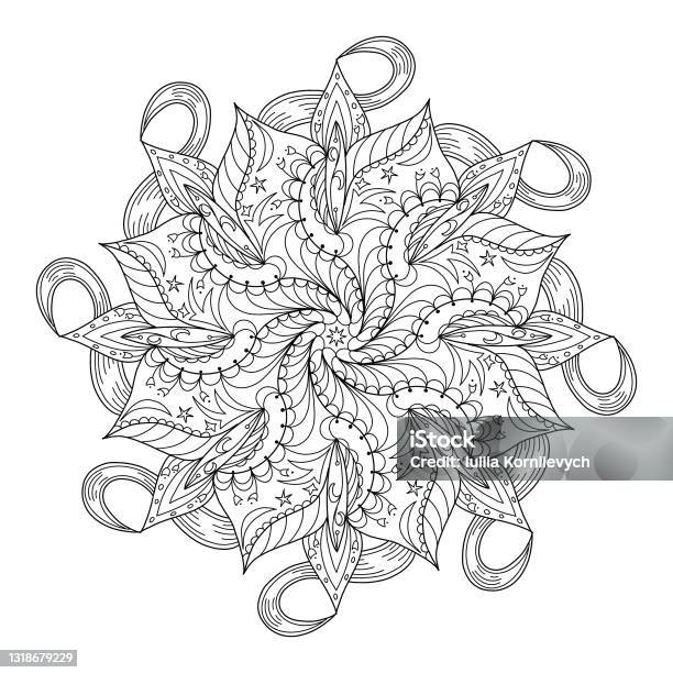 Coloring page mandala outline drawing for art therapy and meditation circular ornament stock illustration