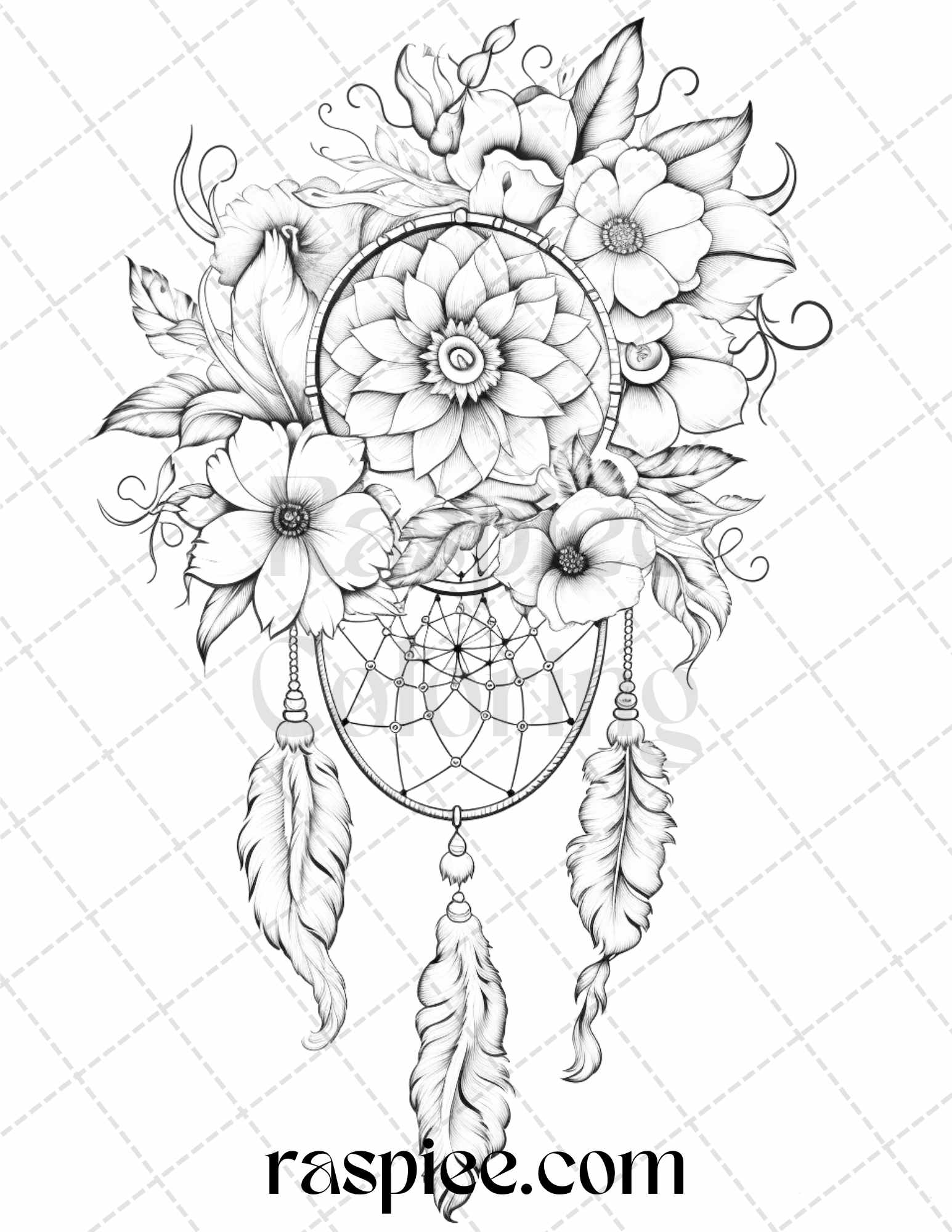 Flower dreamcatcher grayscale coloring pages printable for adults â coloring