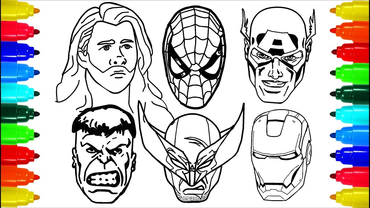 Spideran iron an wolverine thor coloring pages colouring pages for kids with colored arkers