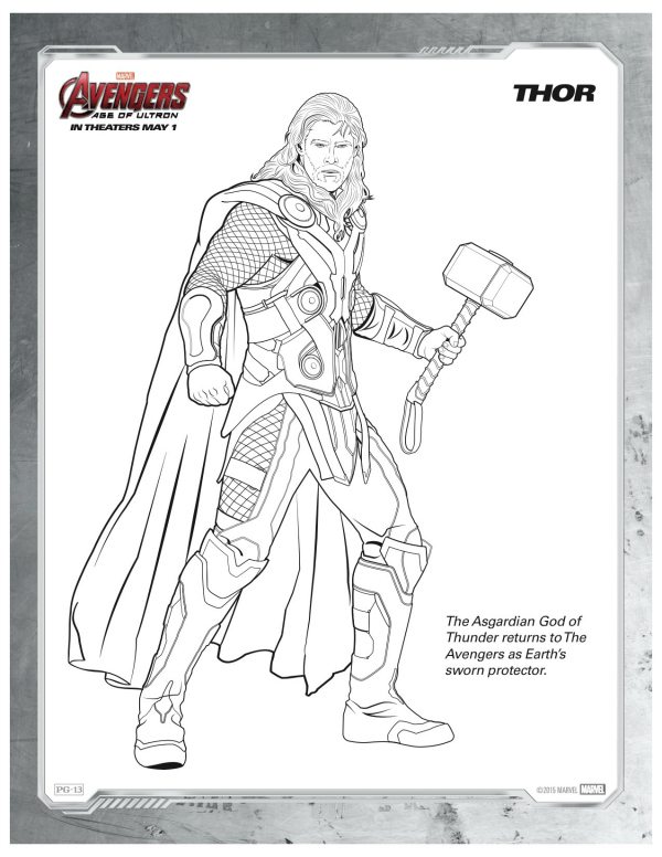 Free printable marvel avengers thor coloring page