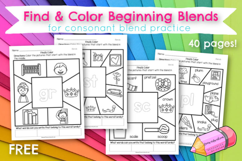 Beginning blend find color worksheets