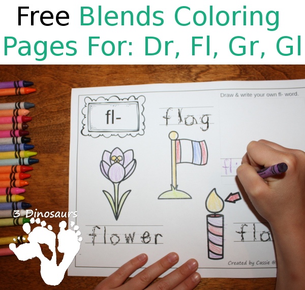 Free blends coloring pages dr fl fr gl dinosaurs