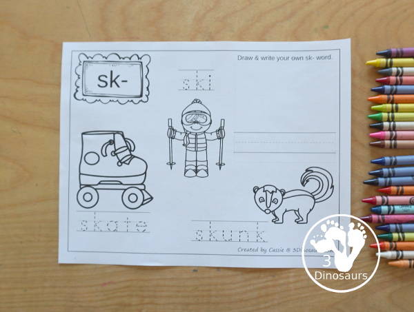 Free blends coloring pages sk sl sm sn dinosaurs