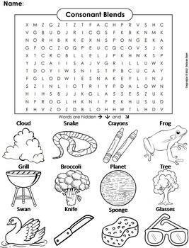 Consonant blends activity word search coloring sheet phonics worksheet