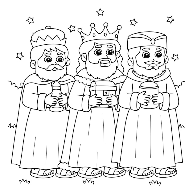 Premium vector christian three kings coloring page for kids