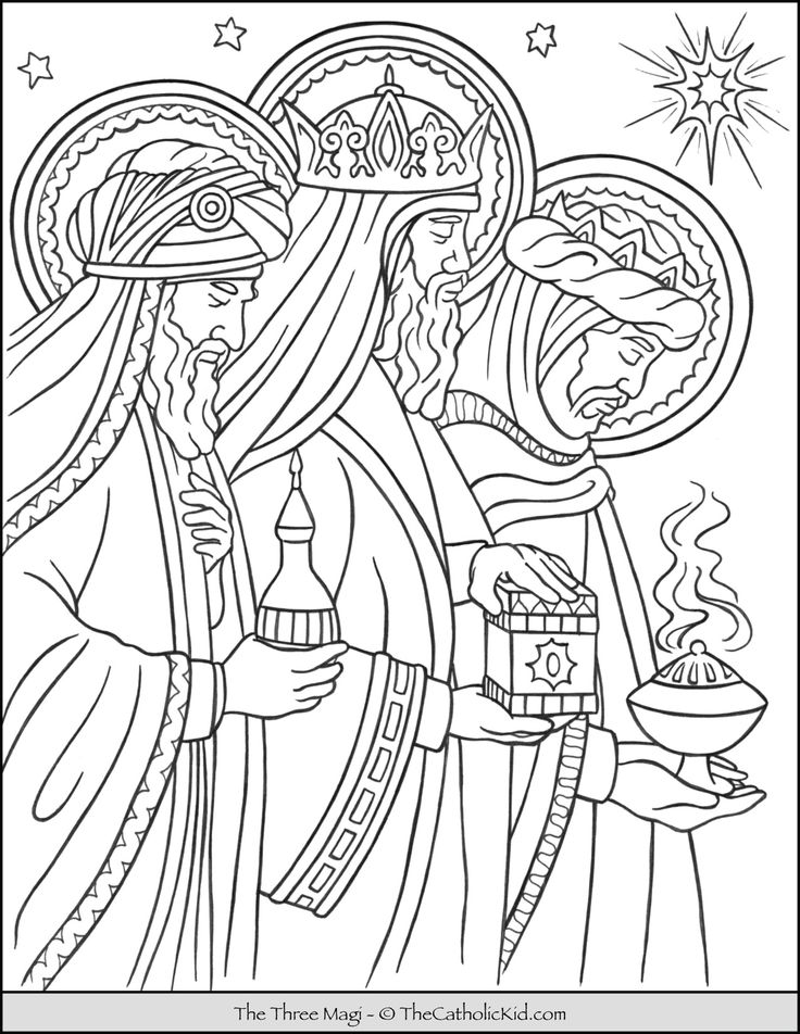 Three magi wise men coloring page