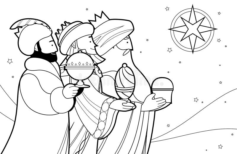 Three kings or magi cartoon outline vector for coloring page stock vector