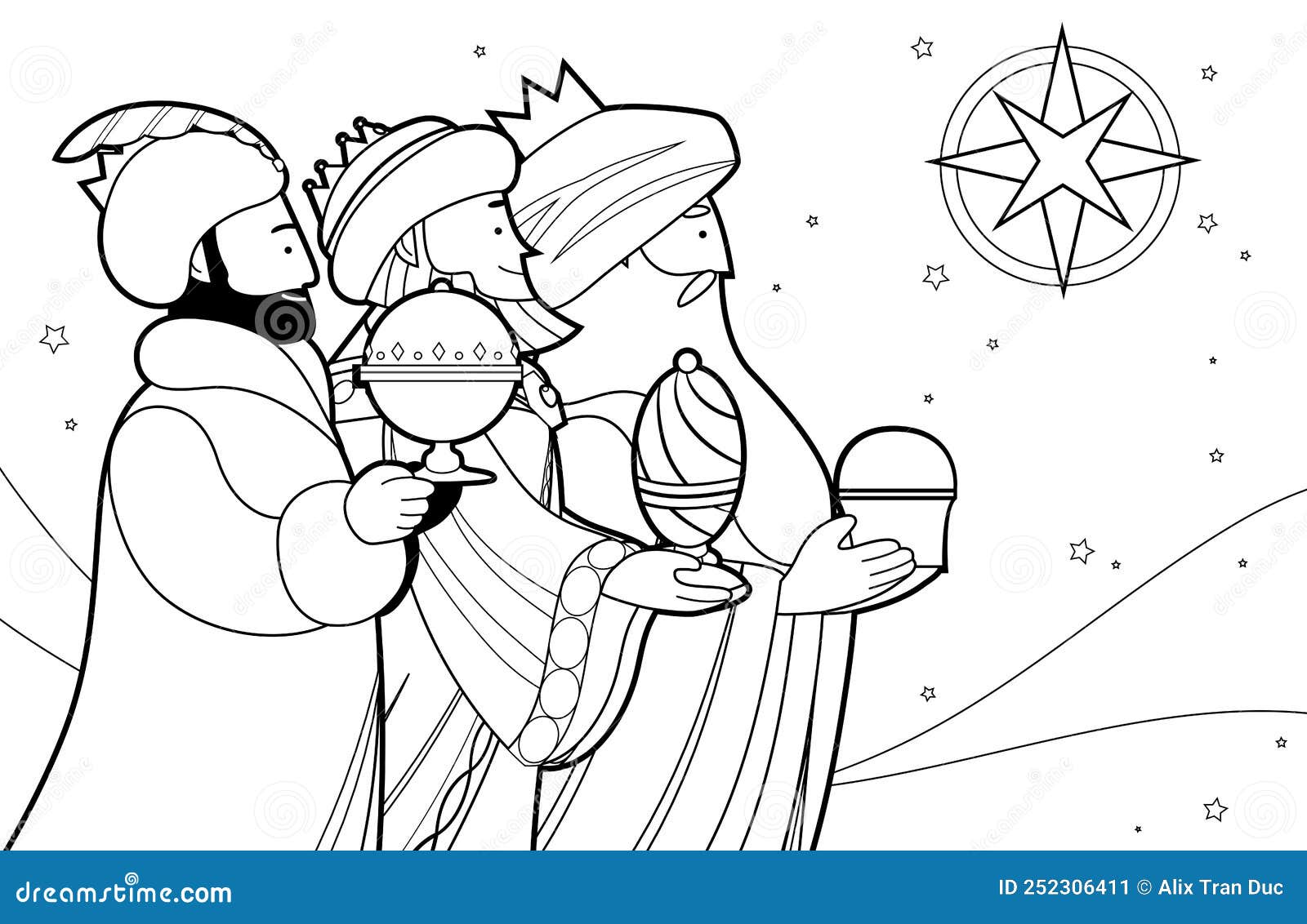 Three kings or magi cartoon outline vector for coloring page stock vector