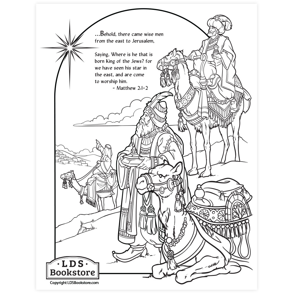Wise men nativity coloring page