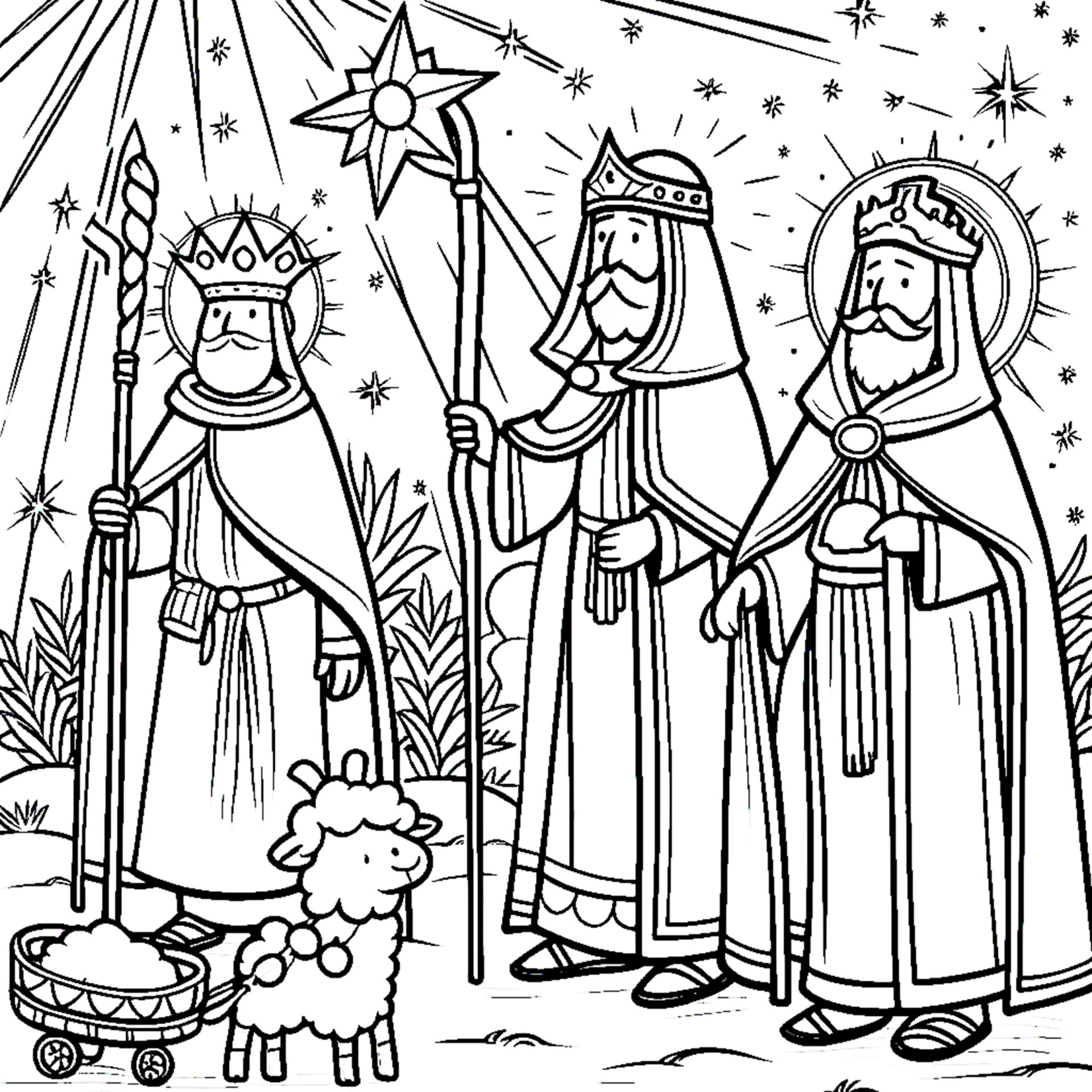 Simple three kings coloring page