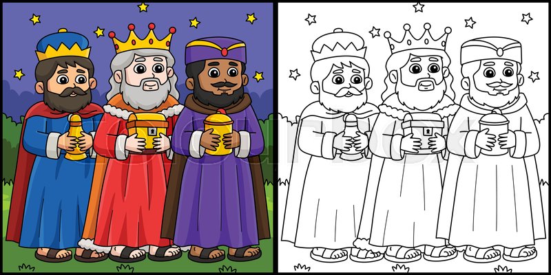 Christian three kings coloring page illustration stock vector