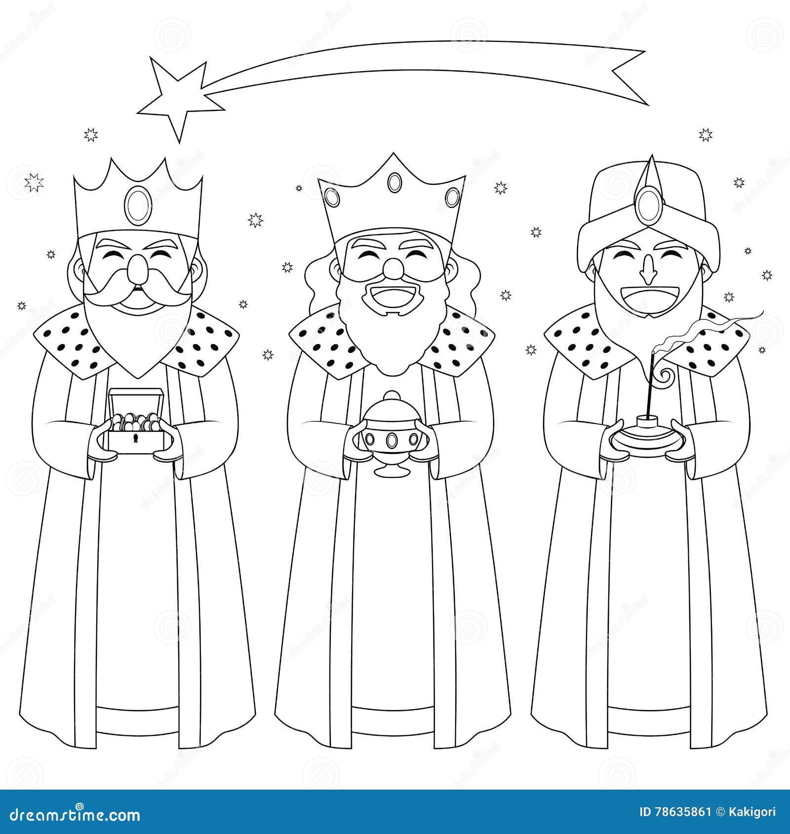 Three kings coloring line art stock vector