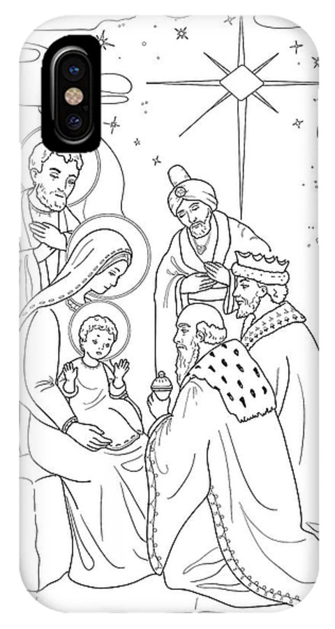 Christmas coloring page with baby jesus mary joseph three wis iphone xs case by olha zolotnyk