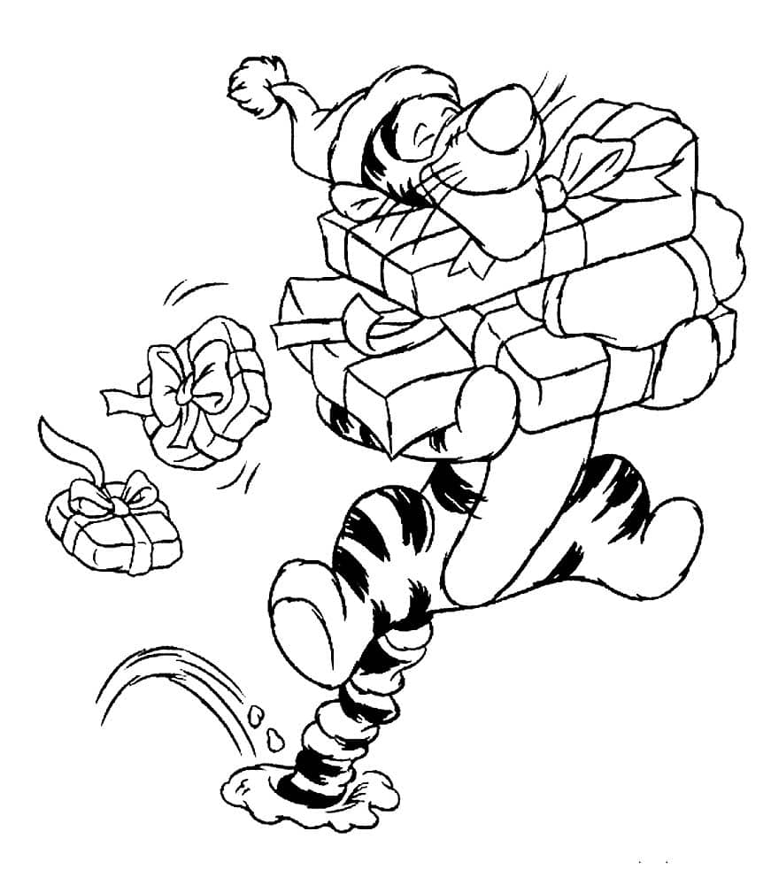 Tiger from winnie the pooh with gifts coloring page