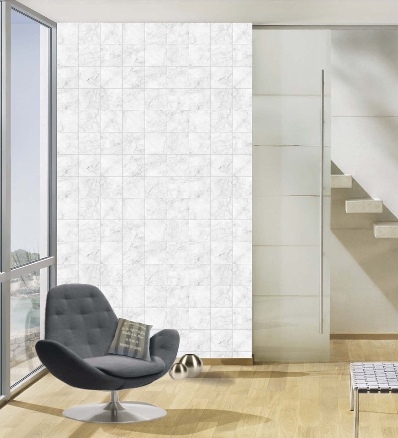Buy white tile pattern self adhesive peel stick waterproof hd wallpaper by yellow online
