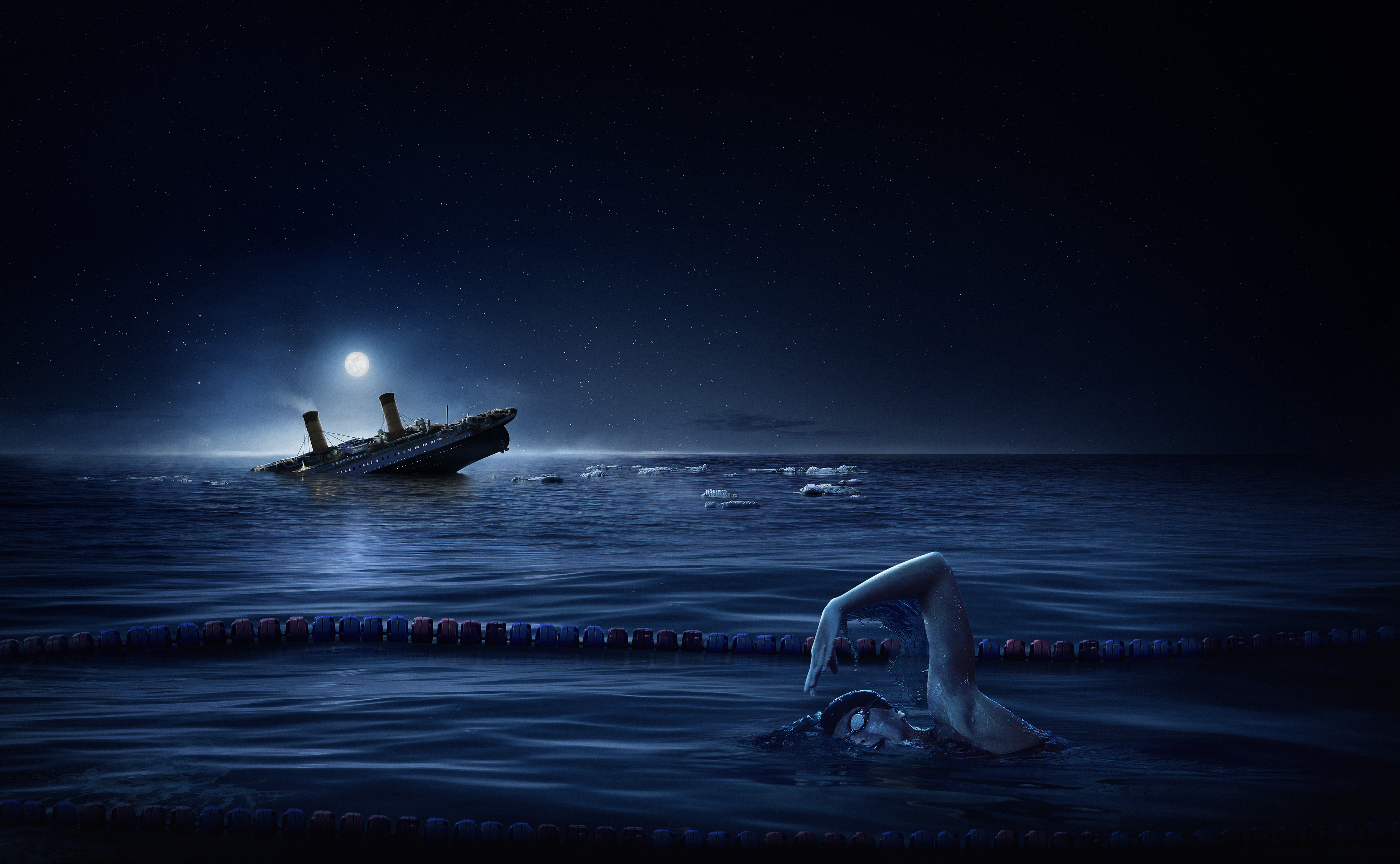 Titanic ship alongside swimmer hd artist k wallpapers images backgrounds photos and pictures