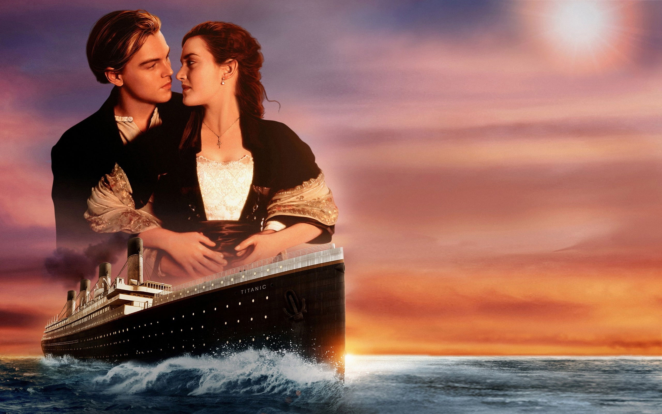 Titanic wallpaper couple in love leonardo dicaprio kate winslet sunset