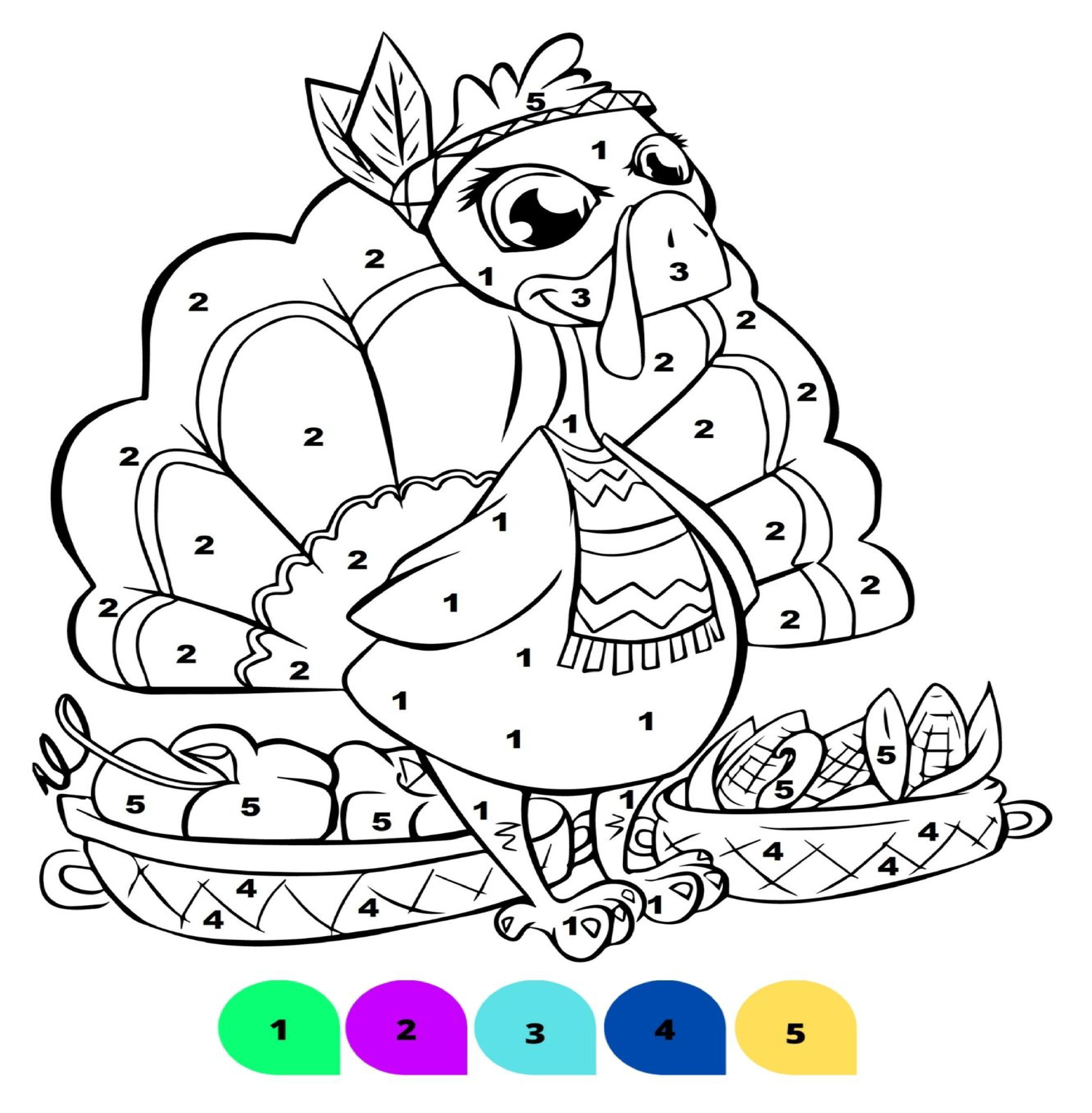 Thanksgiving color by number coloring book for kidsturkeys cornucopias autumn made by teachers