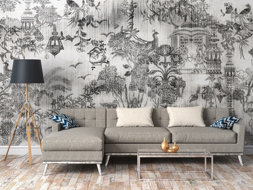 Digital printing vinyl wallpaper toile de jouy ii ap contract collection by architects paper