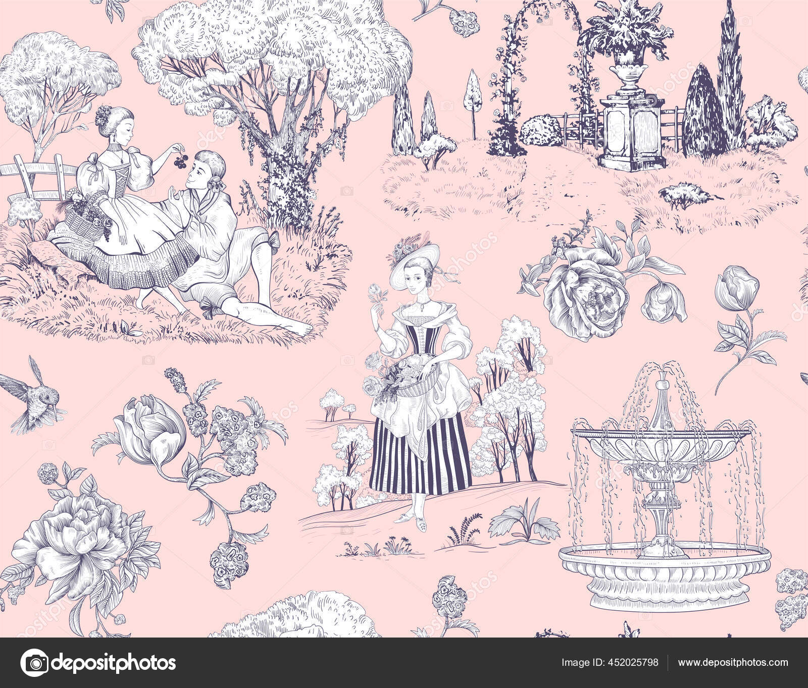 Seamless pattern toile de jouy french provence wallpaper digital paper provence style stock vector image by sunnylion