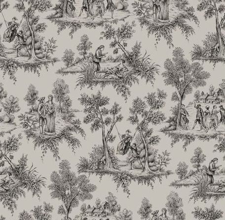 Wallpaper toile de jouy taupe and black â summer gray
