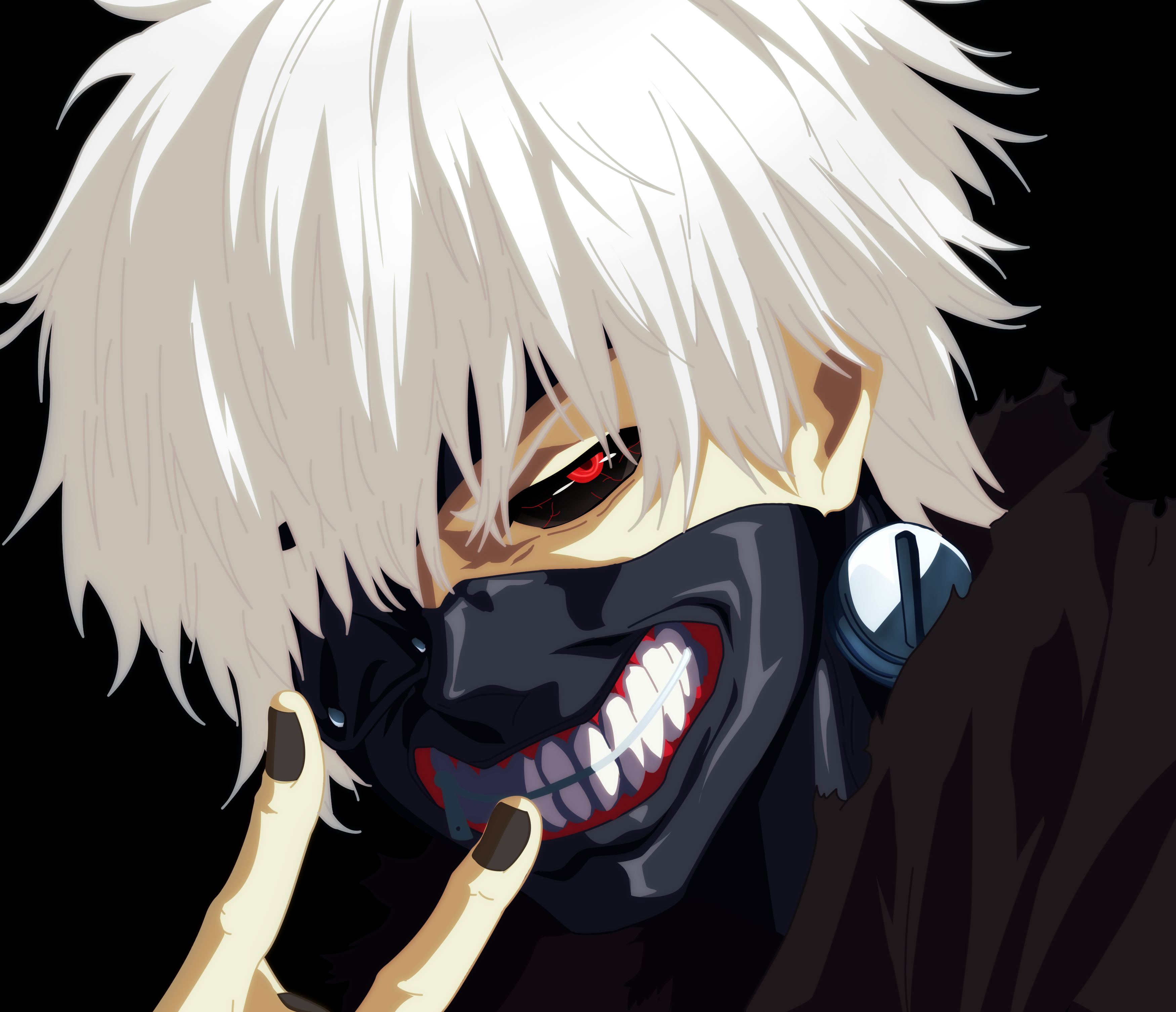 Red eyes boy white hair tokyo ghoul ken kaneki anime teeth mask