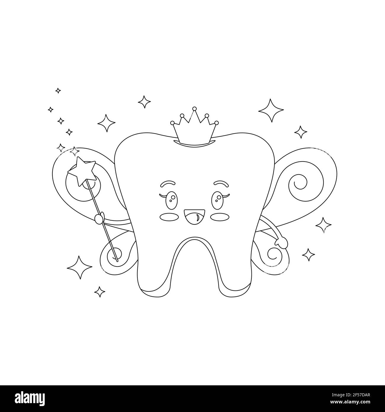 Cute tooth fairy dentist coloring page vector illustration stock vector image art