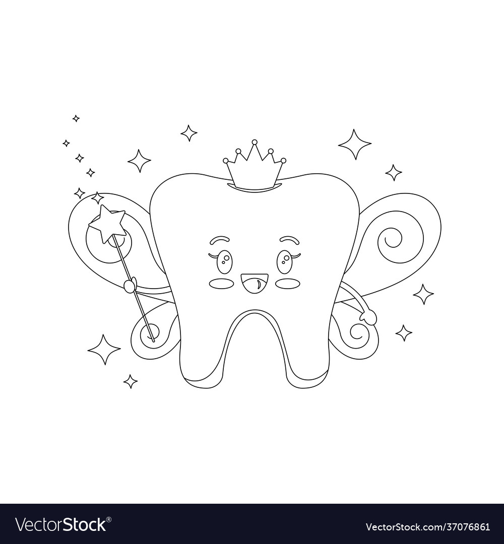 Cute tooth fairy dentist coloring page royalty free vector