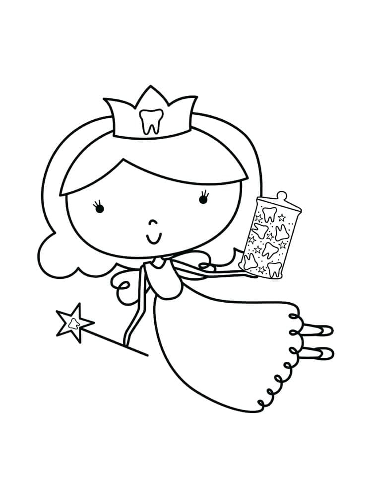 Adorable tooth fairy coloring page