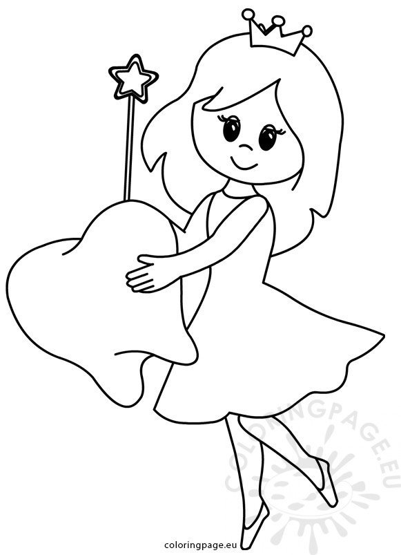 Tooth fairy flying with tooth image coloring page
