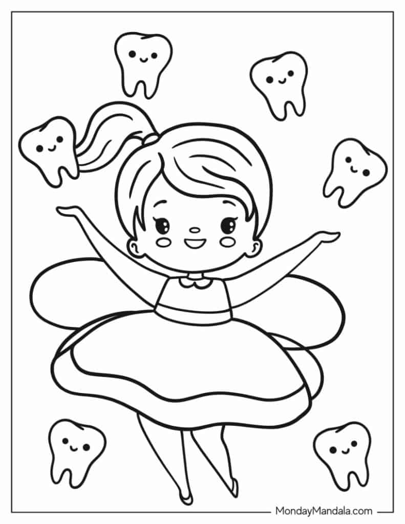 Tooth fairy coloring pages free pdf printables