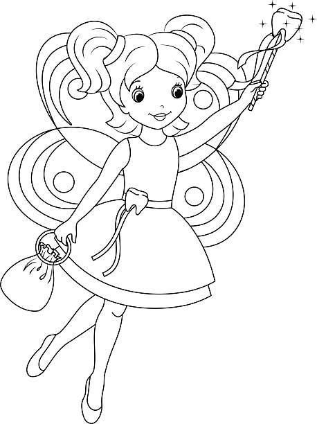 Tooth fairy coloring page stock illustration