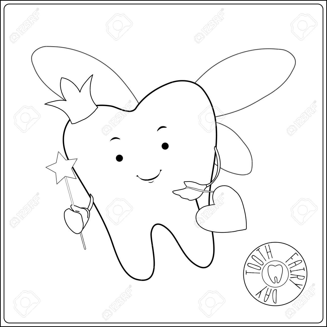Tooth fairy vector cartoon illustration stylized tooth outline hand drawing vector illustration coloring page for the coloring book royalty free svg cliparts vectors and stock illustration image