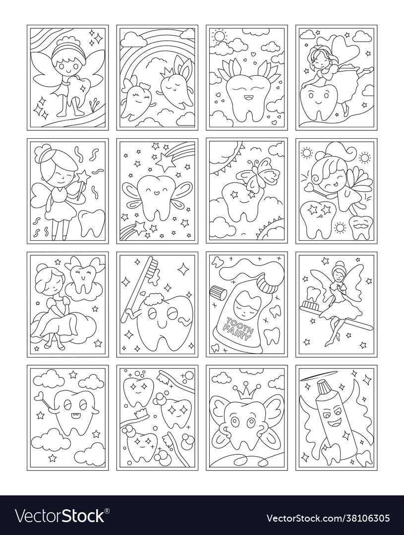 Pack tooth fairy coloring page royalty free vector image